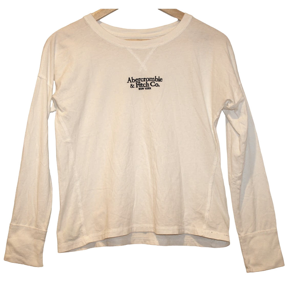 Abercrombie & Fitch Soft A&F Tee White Black Crewneck Long Sleeve Shirt Size S
